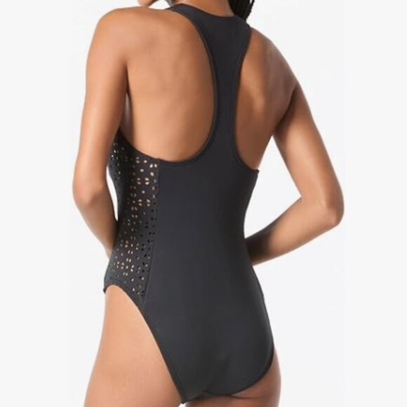 MICHAEL KORS Scuba Zip Swimsuit Womens 6 Black One Piece Bathing Suit NWT - Picture 2 of 16